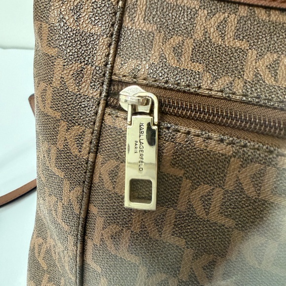 Karl Lagerfeld Brown Monogram Adjustable Crossbody Bag - Picture 8 of 16